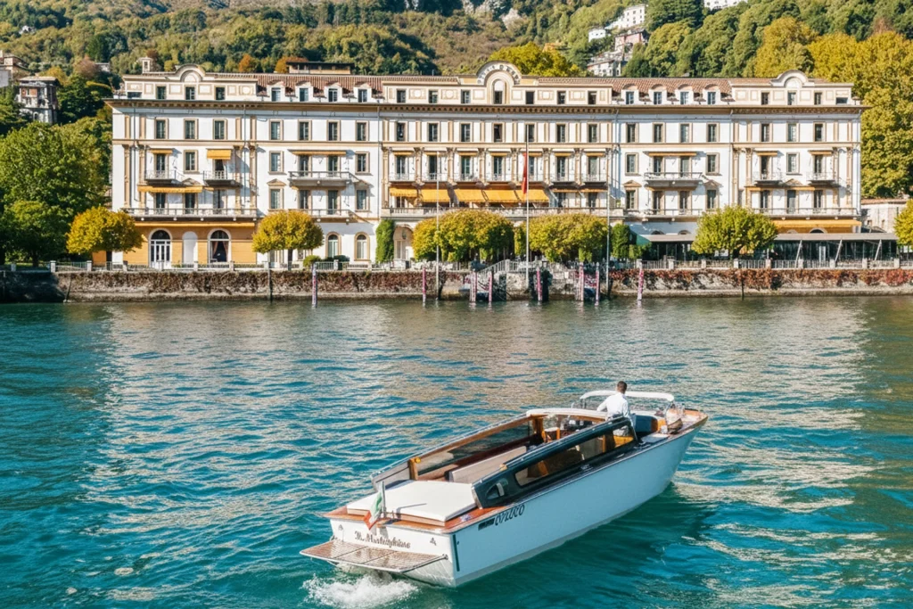 Villa d'Este with water taxi on a 1 hour private boat tour on Lake Como