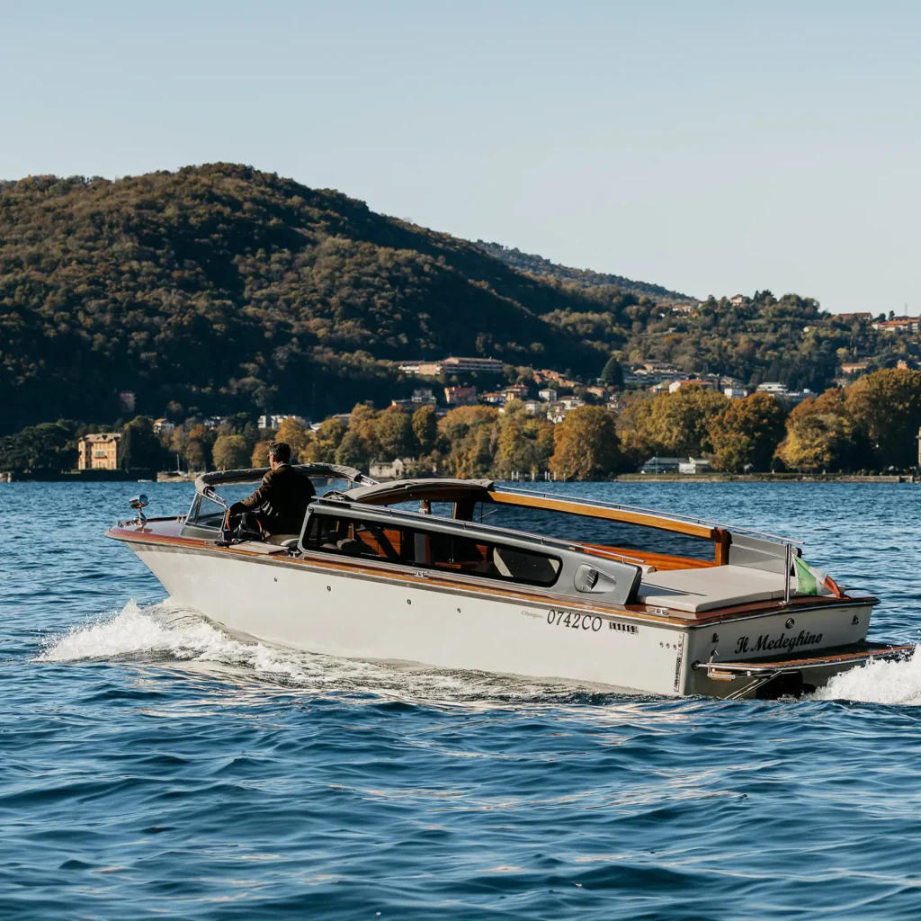 Il Medeghino water taxi cruising on Lake Como