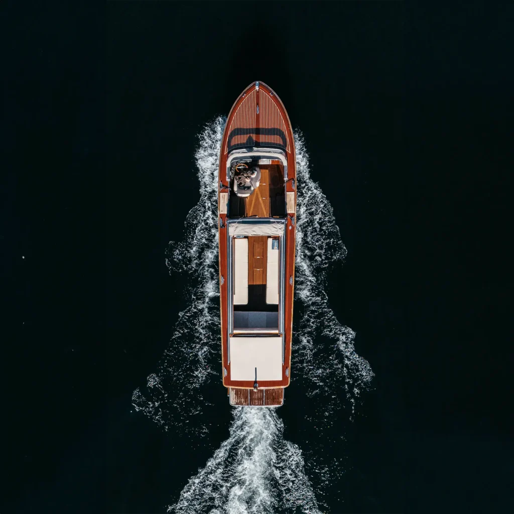 Drone view of water taxi on Lake Como