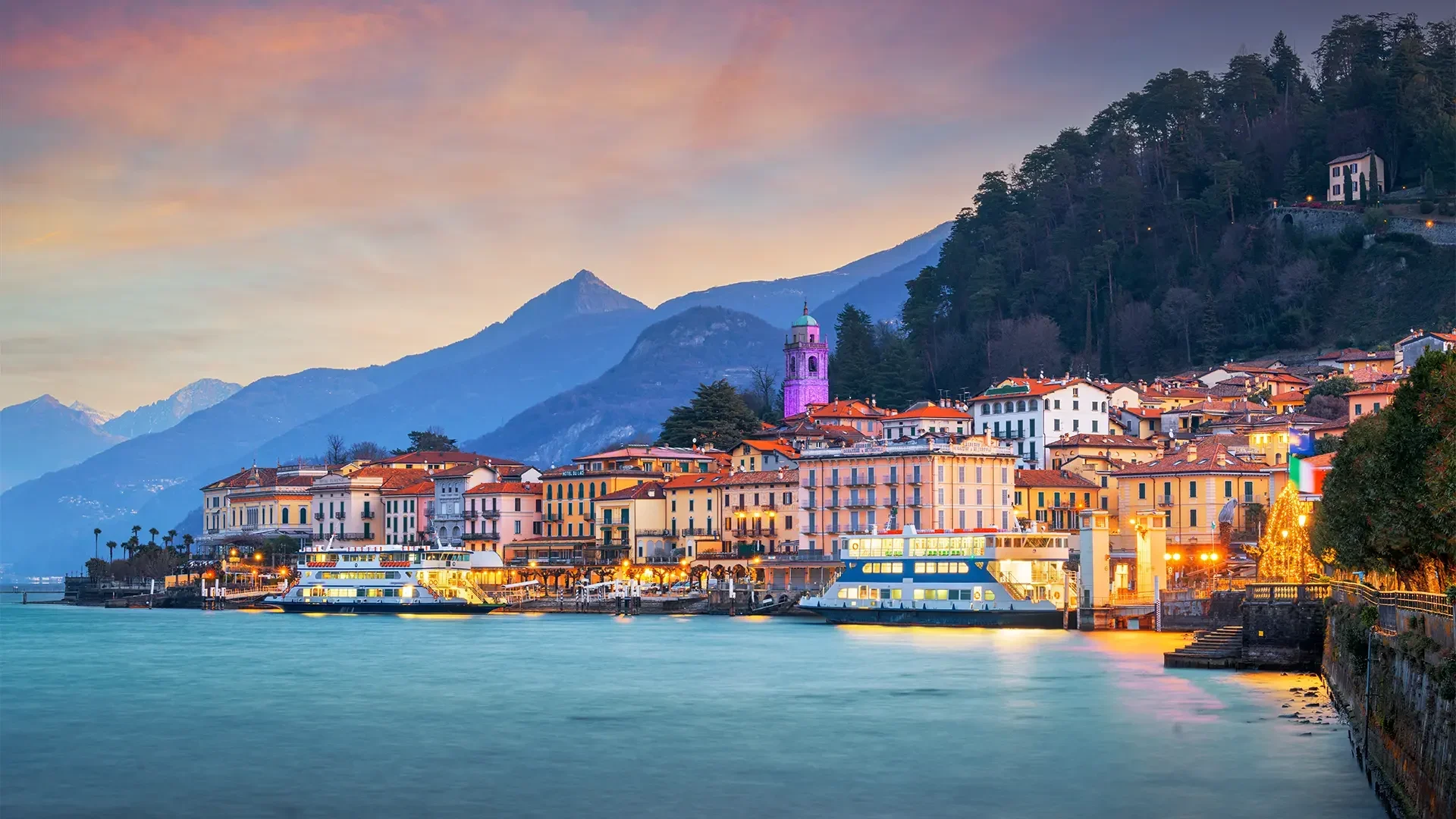 Bellagio village seen from the water during a full-day tour on Lake Como